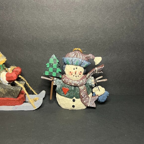 Lot of 2 Crate & Barrel Wooden Squirrel & Kirkland Snowman Christmas Ornaments - Picture 3 of 7